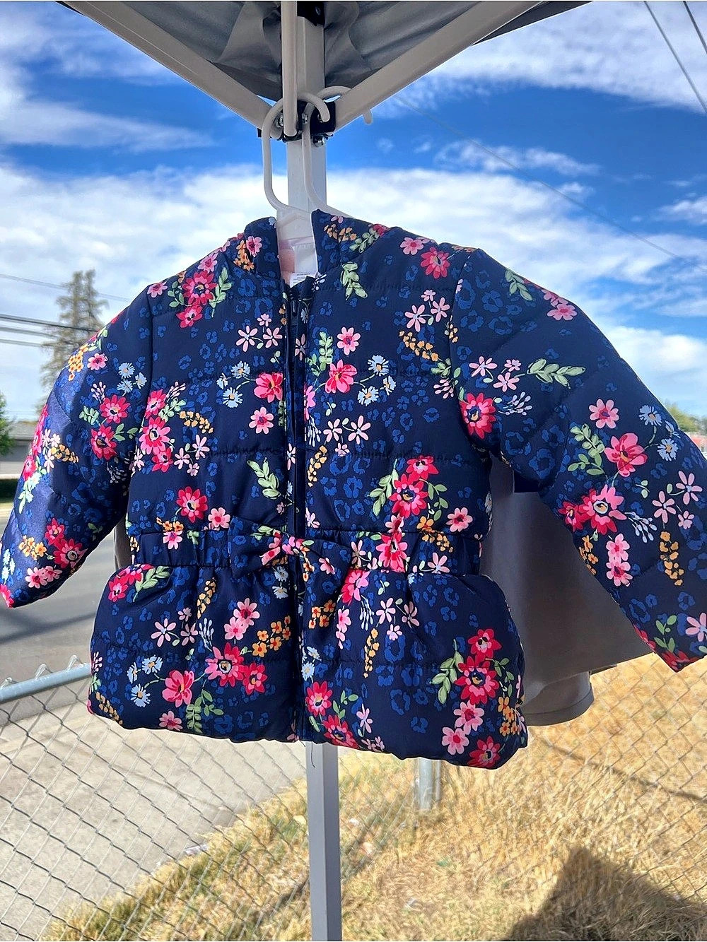 Floral Puffer Jacket in Blue & Pink Baby 18M